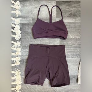 Lululemon purple biker shorts and sports bra set